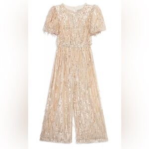 Habitual Kids puff sleeve fringe and sequin jumpsuit sz 16
